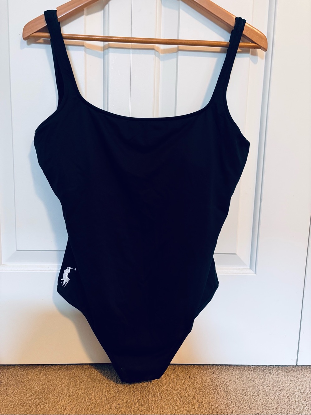 Ralph Lauren Black Women’s Classic One-Piece Swimsuit with White Logo